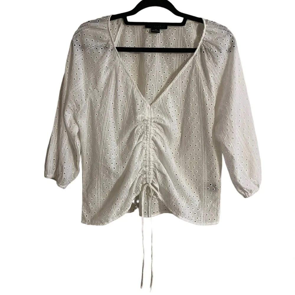 Sanctuary White Eyelet Adjustable Gathered Top size M